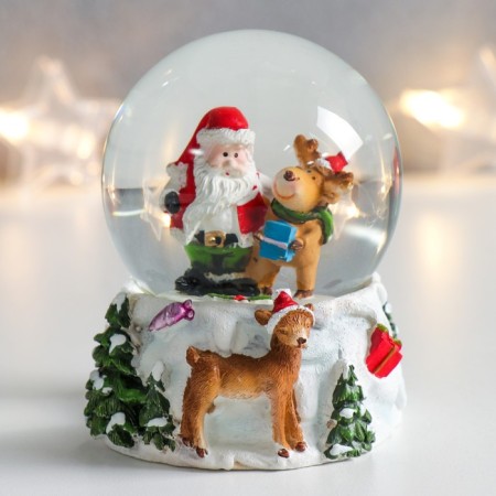 Souvenir Polystone Water Ball "Santa Claus and Deer" 7x6.7x8.8 cm