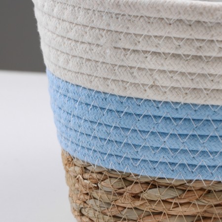 Kashpo wicker "Namibia", 17.5x17.5x16 cm, natural, blue, white-2