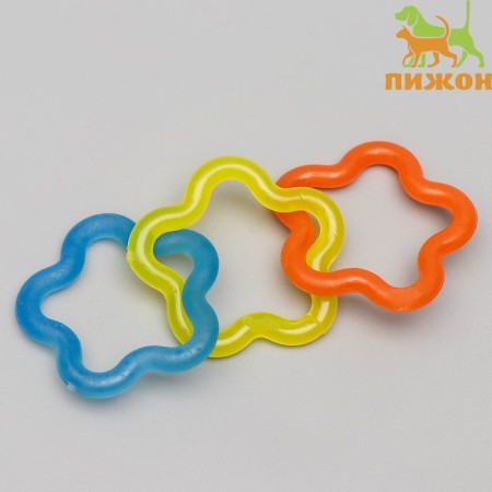 Chewing toy "3 stars" 16 cm, transparent, blue/yellow/orange