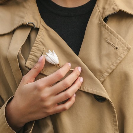 Brooch "Flower" lily, white color in gold-2