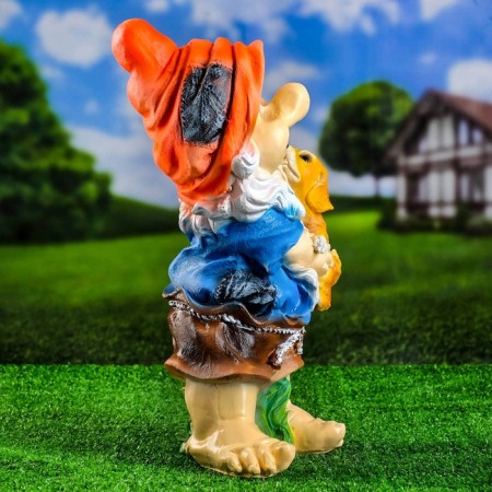 Garden figure "Dwarf with a dog" 23x22x46cm-1