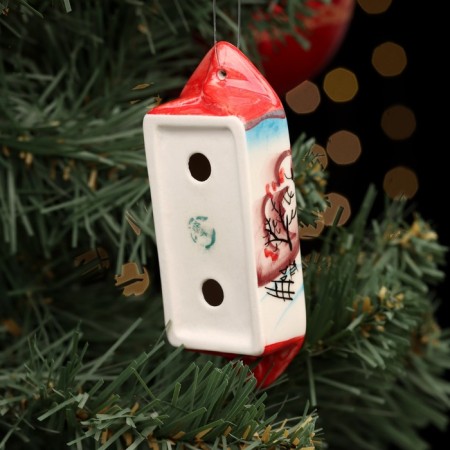 Christmas tree toy "candy winter", red, author’s painting, 10 cm, porcelain-1