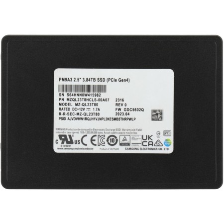 SSD Samsung PCIE 4.0 X4 3.84TB MZQL23T8HCLS-100A07 PM9A3 2.5 "1 DWPD OEM
