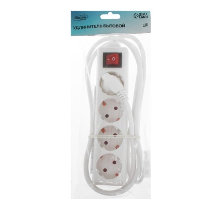 Extension cord Luazon Lighting, 4 sockets, 1.8 m, 10 A, 2200 W, 3x1.5 mm2, s/k, with off.,-3