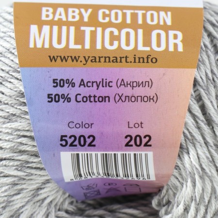 Yarn "Baby Cotton Multicolor" 50%acrylic, 50%cotton 165m/50g (5202 gray melange)-3