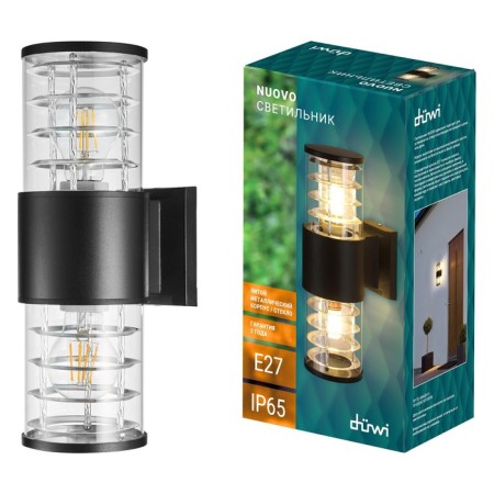 Wall lamp, invoice Duwi Techno, 170x108x320mm, 2he27, alum/glass, IP65, black, 99052