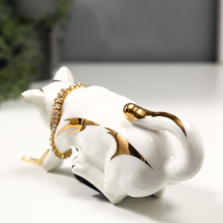 Souvenir Ceramics "Cat white-golden with a chain of rhinestones" 17 cm-3