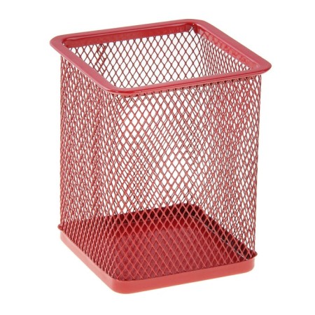 A glass for writing accessories, square, metal mesh, red