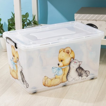 The storage container on the wheels "Bear and kitten", 50 l, 60 × 38 × 31 cm, the color is transparent-1