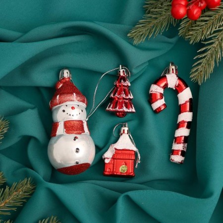 Jewelry decoration "Snowman Fun" (set 4 pcs) red