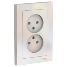 Розетка SE ATLASDESIGN, 16 А, двойная, в сборе, без з/к, цвет жемчуг