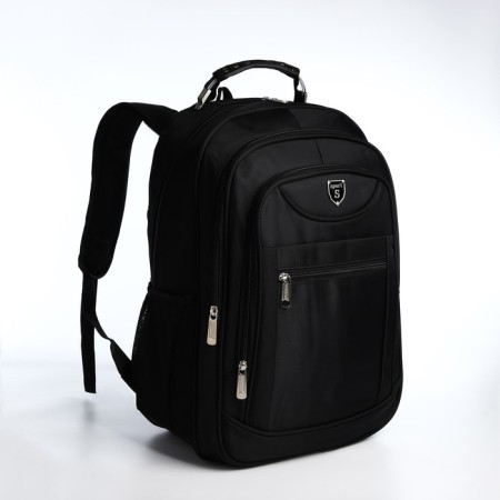 Youth backpack from textiles, 2 lightning departments, 4 pockets, reinforced handle, black color-2