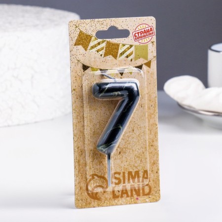 Candle in the Cake "Black Marble", the number "7", 5.5 cm-1