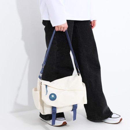 Youth bag with zipper, milk/blue color-6
