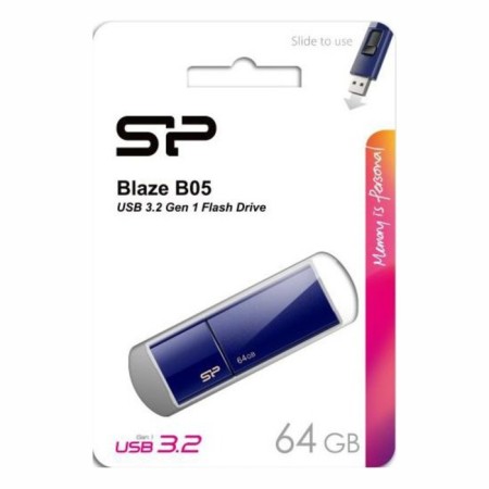 USB flash drive Silicon Power Blaze B05, 64 GB, USB 3.2, Blue
