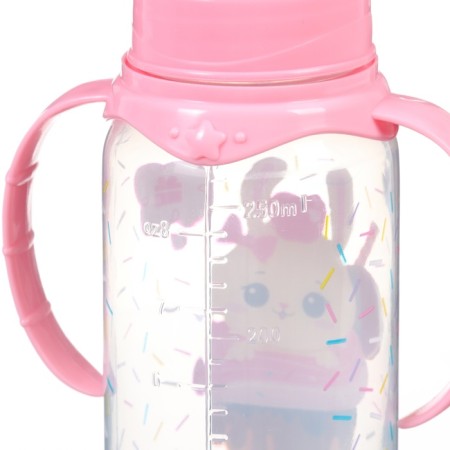 A bottle for feeding "Bunny, Donut", classic throat, 250ml., 0 months, cylinder, with handles-7