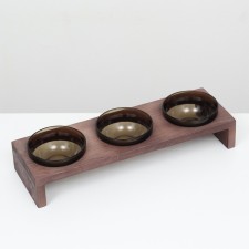 Triple stand with dark glass bowls 45 x 14.5 cm x 6.5 cm 3x250 ml, firing