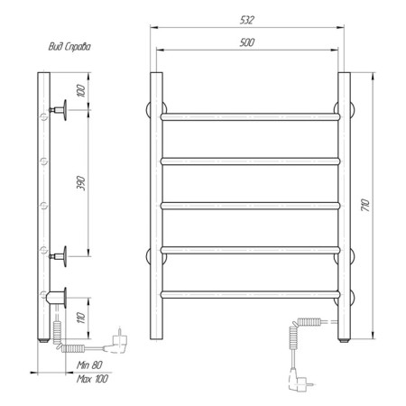 Electric towel Domoterm 109-5, 500x710 mm, right, black matte-3