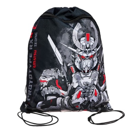 A bag for shoes with a pocket of 480 x 360 mm, a phoenix, a reflective strip, with a "robot handle"