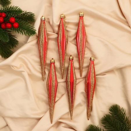 Jewelry decoration "Outskirts are sharp in striped" (set 6 pcs) 3x18 cm, red