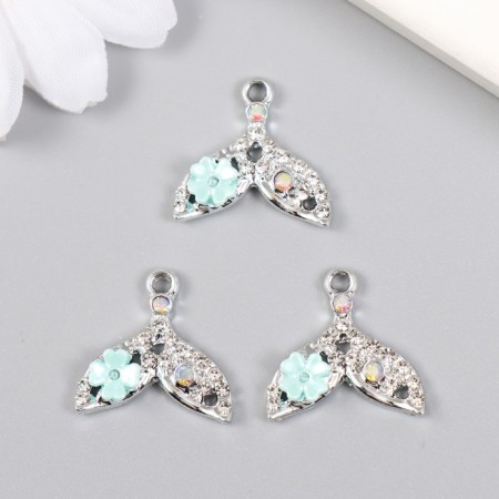 Decor for creativity metal, rhinestones "Tail of a mermaid with a flower" silver 2x2 cm-2