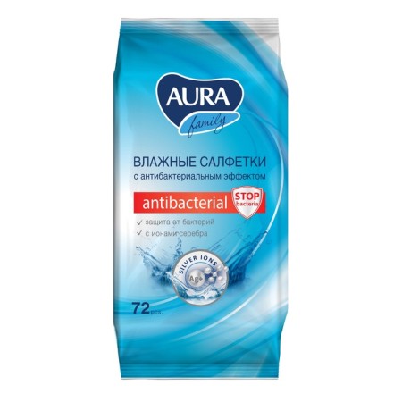Wet napkins Aura Family, antibacterial, 72 pcs.-3