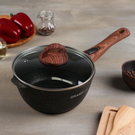 GRANIT Ultra bucket, 2.2 l, glass cover, removable handle, anti -stick coating, black color