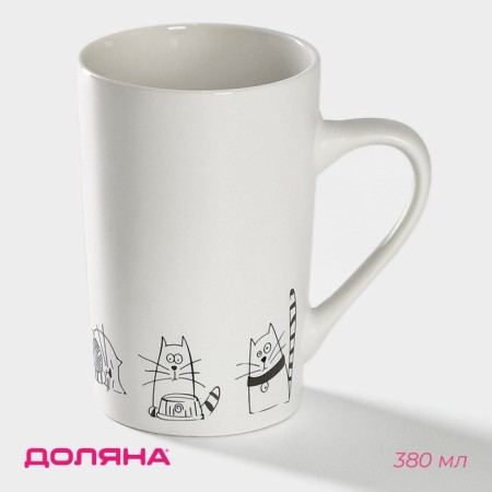 Porcelain share mug "Cat Day", 380 ml, white color