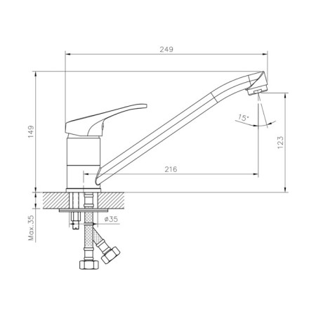 Decoroom DR21018 kitchen mixer, single -leaf, excess length 216 mm, chrome-1