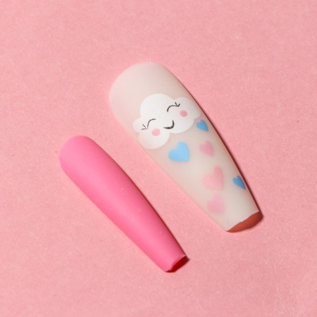 Pink Dream Frinding Nails, 24 pcs, adhesive plates, ballerina shape, pink/beige/white color-4