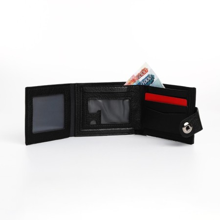 Male purse for magnet, department for bills, for maps, for coins, black color-4