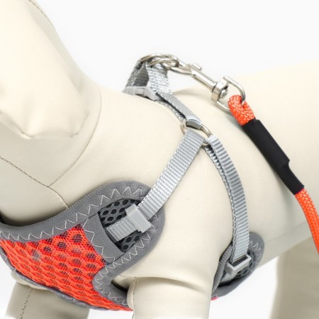 A set of ammunition with a soft breathing harness and a round leash 120 x 1 cm, red-1