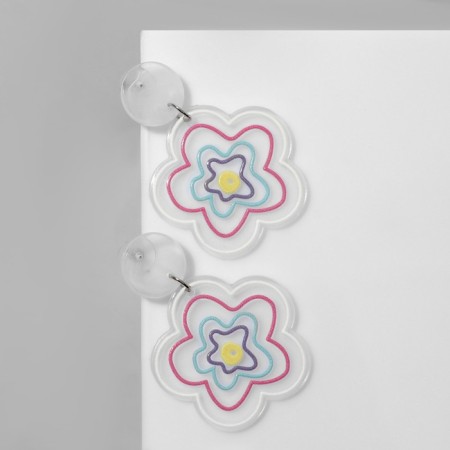 Earrings Plastic "Five" flowers are transparent, colored flowers