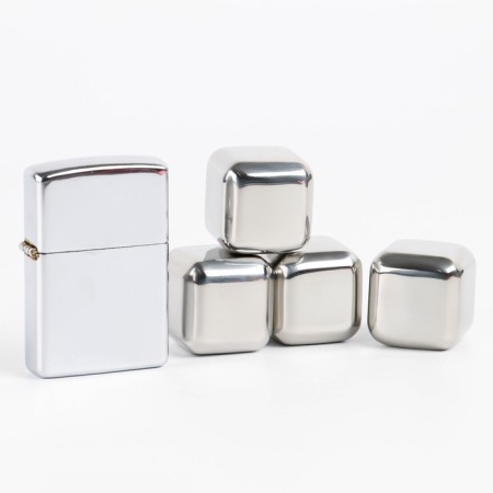 Gift set: gasoline lighter and cubes for stainless steel whiskey 4 pcs-1
