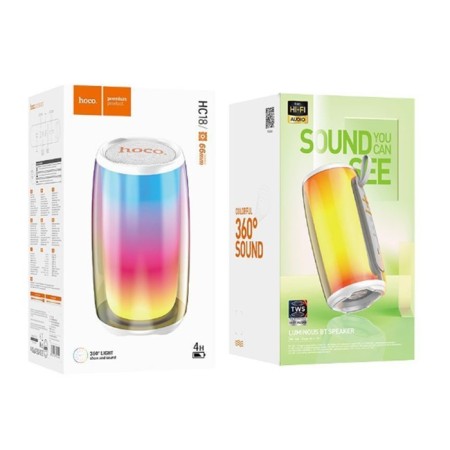 Portable column Hoco HC18, 10 W, BT 5.1, FM, AUX, RGB backlight, 2000 mAh, white-2