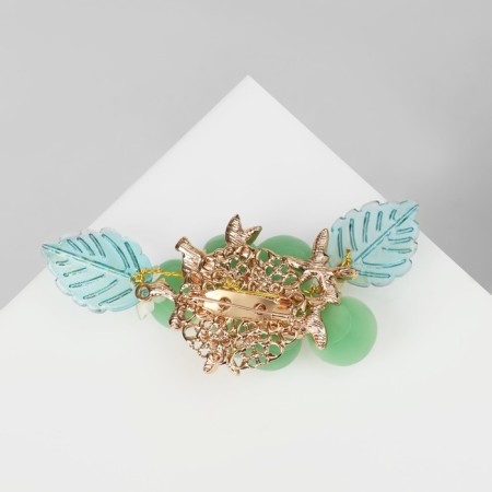 Brooch "Flowers" in a duet, green color in gold-1