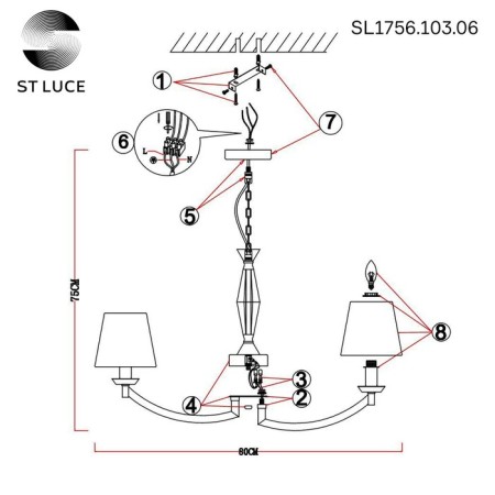 Suspension lamp ST LUCE. SL1756.103.06. Bello. 6x40 watts, E14, 78x78x35 cm, chromium color-12