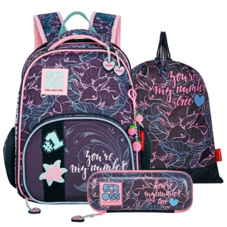 Frame backpack 37 x 28 x 12 cm, Across 194, filling: bag, pencil case, violet ACR22-194-9