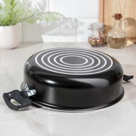 Consul, 3 l, 3 l, d = 24 cm, glass cover, plastic handles, anti-stick coating, black color, black-2