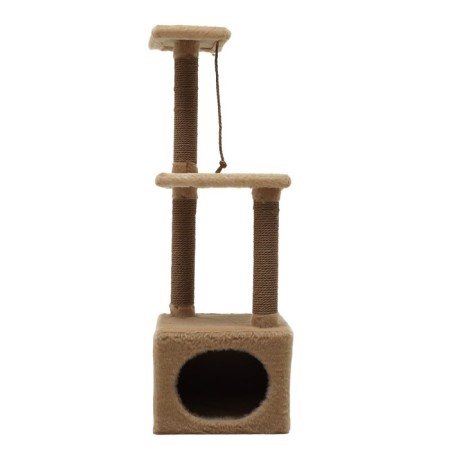 House for cats with two shelves, oval entrance, jute, 37 x 37 x 111 cm, beige-1