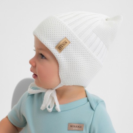 Baby hat with ears minku rr 46-48, milk color-3