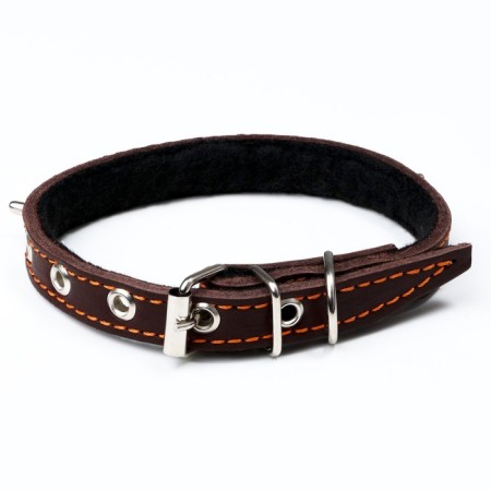 Leather collar on synthetic winterizer, Hedgehog 36 x 1.5 cm, Osh 20-30 cm, brown-1