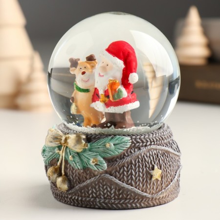 Souvenir Polystone Water Ball "Santa Claus with Olesha in the forest" 7x7x9 cm-4