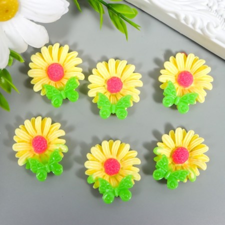 Decor for creativity plastic "Chamomile and butterfly" yellow 3.1x2.8 cm-1