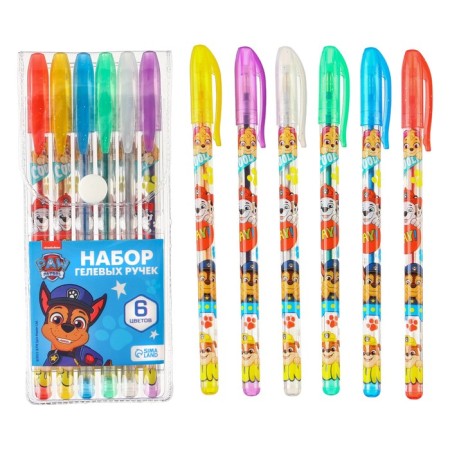 A set of gel pens with sparkles, 6 colors, puppy patrol-6