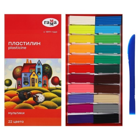Пластилин 22 цвета 440 г, "Гамма" "Мультики", со стеком-4