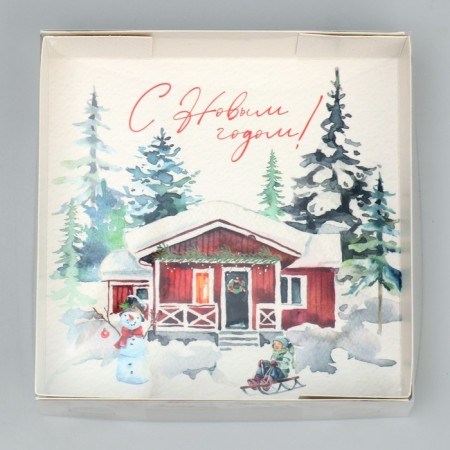 Makarun box “Happy New Year!”, Watercolor drawing, 12 x 12 x 3 cm, New Year-3