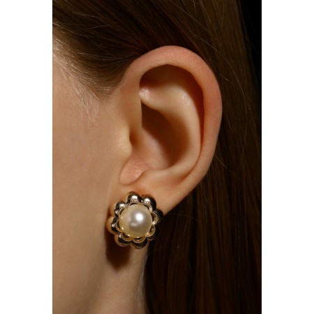 Pusets 6 pairs "ball" flower, white color in gold-7