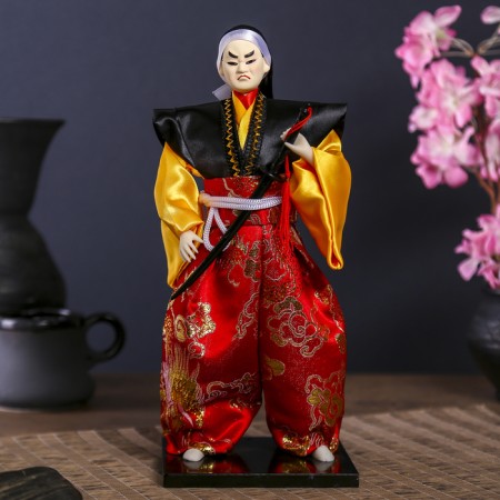 Collector doll "Warrior in a bright kimono with a saber" 30x12.5x12.5 cm-4
