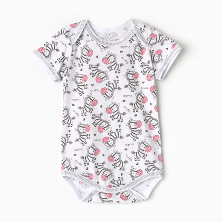 Body baby with short sleeve, pink color/zebras, height 62